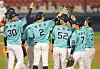 The NC Dinos celebrate after picking up a 9-3 win against the Doosan Bears at Jamsil Baseball Stadium in southern Seoul on Friday. [YONHAP]