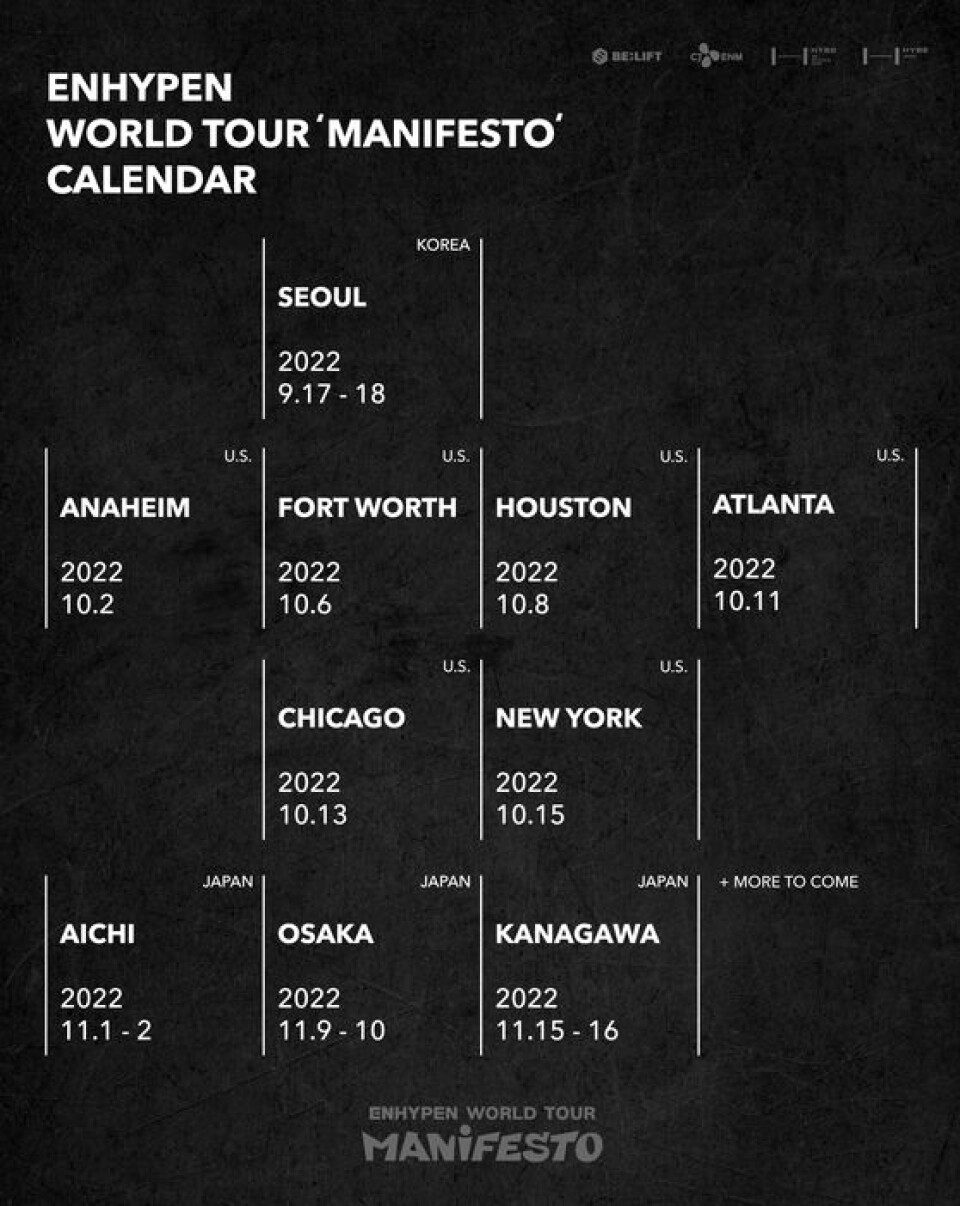 Enhypen World Tour 'Manifesto'' to kick off in Seoul in September Enhypen World Tour 'Manifesto'' to kick off in Seoul in September