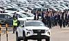 President Yoon Suk Yeol is escorted by Hyundai Motor Group Executive Chair Euisun Chung during his visit to Hyundai's manufacturing plant in Ulsan on March 9. [YONHAP]
