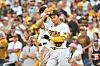 San Diego Padres shortstop Kim Ha-seong takes the field for the ninth inning against the Philadelphia Phillies during game two of the NLCS at Petco Park in San Diego on Wednesday. [USA TODAY/YONHAP]