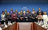 Foreign Minister Park Jin, fifth from left in front, with ambassadors and heads of diplomatic missions of African countries in Korea at the ministry headquarters in Seoul on Tuesday. [YONHAP]
