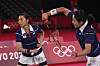 Kong Hee-yong and Kim So-yeong are in action in their match against China's Chen Qingchen and Jia Yifan. [REUTERS/YONHAP]