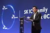 SK Telecom President Ryu Young-sang announces the telecom company's plan to raise more than 1 trillion won ($890 million) this year to develop information and communication technologies together with SK Square and SK hynix, at CES 2022 in Las Vegas on Friday, Ryu described the three companies as the 'SK ICT Alliance.' [YONHAP]