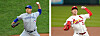 Ryu Hyun-jin of the Toronto Blue Jays, left, and Kim Kwang-hyun of the St. Louis Cardinals will both start in Wild Card Series games on Wednesday. [AP/YONHAP]