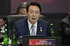 Korean President Yoon Suk-yeol speaks during the G20 leaders’ summit in Bali, Indonesia Tuesday. [AP/YONHAP]