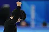Cha Jun-hwan reacts at the end of his short program at Capital Indoor Stadium in Beijing on Tuesday. [AP/YONHAP]