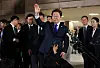 Lee Jae-myung speaks outside his home in Incheon after all three major Korean broadcasters declare him the winner of the 2025 Korean presidential election on June 3 in Icheon. [YONHAP]