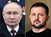 This combination of pictures created on May 12, 2025, shows a pool photograph distributed by Russia's state agency Sputnik bearing Russian President Vladimir Putin, left, during the Victory Day military parade in central Moscow on May 9, 2024 and a picture of Ukraine's President Volodymyr Zelensky during a press conference with French President at the Elysee palace in Paris on February 16, 2024. [AFP/YONHAP]