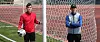 Seongnam FC's goalkeeper Kim Young-kwang, left, and head coach Kim Nam-il pose for a photo at Seongnam Stadium in Seongnam on April 27. [WOO SANG-JO]