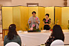 Masakazu Chiji, right, assistant professor of the Council of Ohara Professors demonstrates an autumn-themed flower arrangement during “Autumn Ikebana: Flowers of Friendship for a Shared Future” at the Japanese ambassador’s residence in Seoul on Oct. 10. [EMBASSY OF JAPAN]