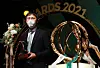 Jeonbuk Hyundai Motors head coach Kim Sang-sik talks after winning the K League best coach award on Tuesday at the 2021 K League awards ceremony at Swiss Grand Hotel in Seodaemun District, western Seoul. [NEWS1]
