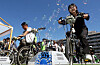 Participants create soap bubbles with bicycles at the Do It For Earth festival at Gwanghwamun Square in Jongno District, central Seoul, on Tuesday. [YONHAP]