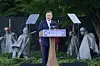 President Moon Jae-in speaks during the groundbreaking ceremony for the Wall of Remembrance at the Korea War Veterans Memorial in Washington on the sidelines of his first summit with U.S. President Joe Biden at the White House on May 21.