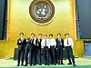BTS poses for a photo at the U.N. General Assembly Hall in New York on Monday as special presidential envoys for future generations and culture. [BTS TWITTER]