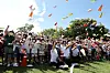 Children participating in the Han River Paper Airplane Festival fly paper planes at Yeouido Hangang Park in western Seoul on Sunday. The festival was resumed for the first time in three years due to the Covid-19 pandemic. [JANG JIN-YOUNG]