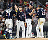 The Doosan Bears celebrate after beating the Kia Tigers 5-3 at Gwangju-Kia Champions Field in Gwangju on Friday. [YONHAP]