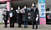 Members of a civic group advocating for the protection of women and their rights hold a press conference in front of the office of Democratic Party Rep. Nam In-soon in southern Seoul on Thursday, demanding her resignation. Nam has been identified as one of several women who were instrumental in informing the former mayor of Seoul that his former secretary may be filing a sexual harassment complaint against him. [NEWS1]