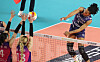 Gimcheon Korea Expressway Hi-Pass's Khat Bell, right, attacks during a 2022-23 V League championship game against the Incheon Heungkuk Life Pink Spiders at Gimcheon Gymnasium in Gimcheon, North Gyeongsang on Tuesday,