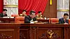 North Korean leader Kim Jong-un is seen attending a meeting of the 8th Central Committee of the ruling Workers' Party in Pyongyang over the weekend in this footage released by the state-controlled Korean Central Television on Monday. [YONHAP]