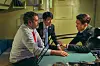 From left, the U.S. president (played by Angus Macfadyen), South Korean president (played by Jung Woo-sung) and North Korean leader (played by Yoo Yeon-seok) have the chance to openly talk about their different viewpoints, while trapped in a cabin of a nuclear submarine. [LOTTE ENTERTAINMENT]