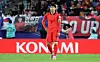 Son Heung-min reacts after Australia scores the opening goal of an Asian Cup quarterfinal match between Korea and Australia in Qatar on Friday. [NEWS1]