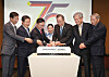 From left: Seoul Metropolitan Government Chief International Relations Officer Koo Hong-seok, President of the War Memorial of Korea Baek Seung-joo, Deputy Director-General for Asean and South East Asian Affairs Kim Dong-bae, Ambassador of the Philippines to Korea Maria Theresa Dizon-De Vega, President and Chair of the Green Growth Institute and former Secretary General of the UN General Assembly Ban Ki-moon, Secretary General of the Asean-Korea Centre Kim Hae-yong and former Ambassador of Korea to the Philippines Han Dong-man. The group participated in a cake-cutting session during the 75th Anniversary of Philippines-Korea relations event held at Grand Hyatt Seoul in Yongsan District, central Seoul, on Tuesday. [PARK SANG-MOON]