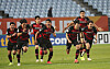 The Pohang Steelers celebrate after beating Ulsan Hyundai in a penalty shootout in the semifinal of the AFC Champions League at Jeonju World Cup Stadium in Jeonju, North Jeolla on Wednesday. [YONHAP]