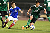 Yokohama F.Marinos' Kouta Watanabe, left fights for the ball with Jeonbuk Hyundai Motors' Paik Seungho during an AFC Champions League Group H match at the Thong Nhat Stadium in Ho Chih Minh City on Tuesday. [AFP/YONHAP]