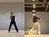 K-pop idols Yeonjun of Tomorrow X Together, left, and Jisung of NCT Dream participate in the 'New Thing' challenge. [SCREEN CAPTURE]