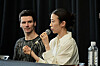 Park Sae-eun, right, a Korean ballerina who is a danseuse étoile, or principal dancer, of the Paris Opera Ballet, talks to the local press on Monday at Sejong University in Gwangjin District, eastern Seoul. Left is her partner Paul Marque, who is also a principal dancer at the company. [LOTTE CONCERT HALL]
