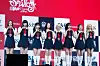 Girl group UNIS poses for photos during a showcase on April 15 at Yes24 Live Hall in eastern Seoul for the release of its second EP, ″Swicy.” [DANIELA GONZALEZ PEREZ]