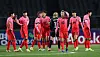 The Korean women's national football team reacts after losing 2-0 to New Zealand in a friendly at Goyang Stadium in Gyeonggi on Tuesday. [YONHAP]