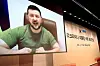 Ukrainian President Volodymyr Zelensky delivers a speech via video in the auditorium of the National Assembly Library on April 11, with lawmakers in attendance. In his speech, he asked South Korea to send Ukraine offensive weapons. [KIM SANG-SEON]