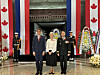 French Ambassador Philippe Bertoux, left, Canadian Ambassador Tamara Mawhinney, center and Deputy Commander of the United Nations Command Derek Macaulay pose for a photograph during a remembrance ceremony to commemorate the end of World War I held at the War Memorial of Korea in Yongsan District, central Seoul on Friday. [LEE SOO-JUNG]