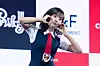 UNIS's Jin Hyeon-ju poses for photos during a showcase on April 15 at Yes24 Live Hall in eastern Seoul for the release of its second EP, ″Swicy.” [DANIELA GONZALEZ PEREZ]
