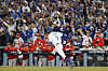 Chris Taylor of the Los Angeles Dodgers passes the St. Louis Cardinals after hitting a walk off two-run home run to win the National League Wild Card Game at Dodger Stadium in Los Angeles on Wednesday. [AFP/YONHAP]