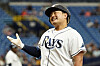 Tampa Bay Rays' Choi Ji-man reacts after being called out on strikes on a pitch from Baltimore Orioles' Jordan Lyles during a game on Saturday in St. Petersburg, Florida. [AP/YONHAP]