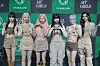Girl group Everglow poses for photos during the showcase for its EP ″All My Girls″ on Friday at the Yes24 Live Hall in eastern Seoul. [YUE HUA ENTERTAINMENT]