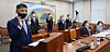 Kim Beom-su, chairman of Kakao, takes a vow before answering questions from lawmakers during an audit held at the National Assembly on Tuesday. Kim was summoned on Tuesday for the audit held by the National Policy Committee of the National Assembly, along with Joh Sung-wook, chairperson of the Fair Trade Commission (FTC), and the CEOs of tech companies such as Yanolja. Kang Han-seung, representative director of Coupang, did not take part due to “health issues.” [JOINT PRESS CORPS]