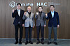 From left, Hanwha AI Center chief Kim Rae-yoon, Hanwha Life CEO Yeo Seung-joo, Hanwha Life General Insurance CEO Na Chae-beom and Hanwha Asset Management CEO Kim Jong-ho pose for a photo at the opening ceremony of the Hanwha AI Center in San Francisco on Dec. 3. [HANWHA LIFE]