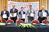 From left: E-Infra CEO Teofil Muresan, Frank Dishongh, president of nuclear project services at Fluor, Samsung C&T CEO Oh Se-chul, Nuclearelectrica CEO Cosmin Ghita and Robert Temple, general counsel at NuScale Power during a signing ceremony held in Bucharest, Romania Tuesday [SAMSUNG C&T]
