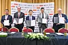 From left: E-Infra CEO Teofil Muresan, Frank Dishongh, president of nuclear project services at Fluor, Samsung C&T CEO Oh Se-chul, Nuclearelectrica CEO Cosmin Ghita and Robert Temple, general counsel at NuScale Power during a signing ceremony held in Bucharest, Romania Tuesday [SAMSUNG C&T]