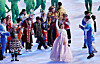 Among the representatives of ethnic minorities in China carrying the national flag of the country at the opening ceremony of the Beijing Winter Olympics, there is a woman who appears to be wearing habok, traditional Korean clothing. [SCREEN CAPTURE]