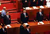 Chinese President Xi Jinping, center, attending the Chinese parliament meeting held in Beijing on Friday. The Chinese government decided not to set a growth target this year amid the coronavirus pandemic. [YONHAP]