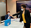 Rasha Atamny, deputy chief of mission, and other Israeli diplomats in Korea vote early to elect members of the 24th Knesset, or the Israeli parliament, at the Embassy of Israel in Seoul on Thursday. The election will be held in Israel on March 23. [EMBASSY OF ISRAEL IN KOREA]