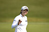 Ko Jin-young reacts after making a putt on the ninth hole during the final round of the BMW Ladies Championship at LPGA International Busan in Busan, on Oct. 24, 2021. [AP/YONHAP]