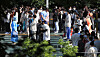 Medical professionals wait to be tested for the coronavirus Tuesday at Samsung Medical Center in Gangnam District, southern Seoul, after hearing that four nurses at the hospital got infected. Some surgery rooms were shut down and 60 to 70 planned surgeries postponed. [NEWS1]
