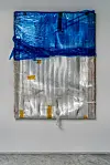 Bek's mixed media 'Welcome, Welcome!' is a wrapped portrait. [PKM GALLERY]