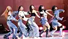 Le Sserafim poses during Monday's showcase for its second EP 'Antifragile' at Yonsei University’s Centennial Hall in western Seoul. [NEWS1]