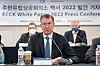 Dirk Lukat, chairperson of the European Chamber of Commerce in Korea, speaks during a press conference on the 'ECCK White Paper 2022' held at the Korea Press Center in central Seoul, Wednesday. [ECCK]